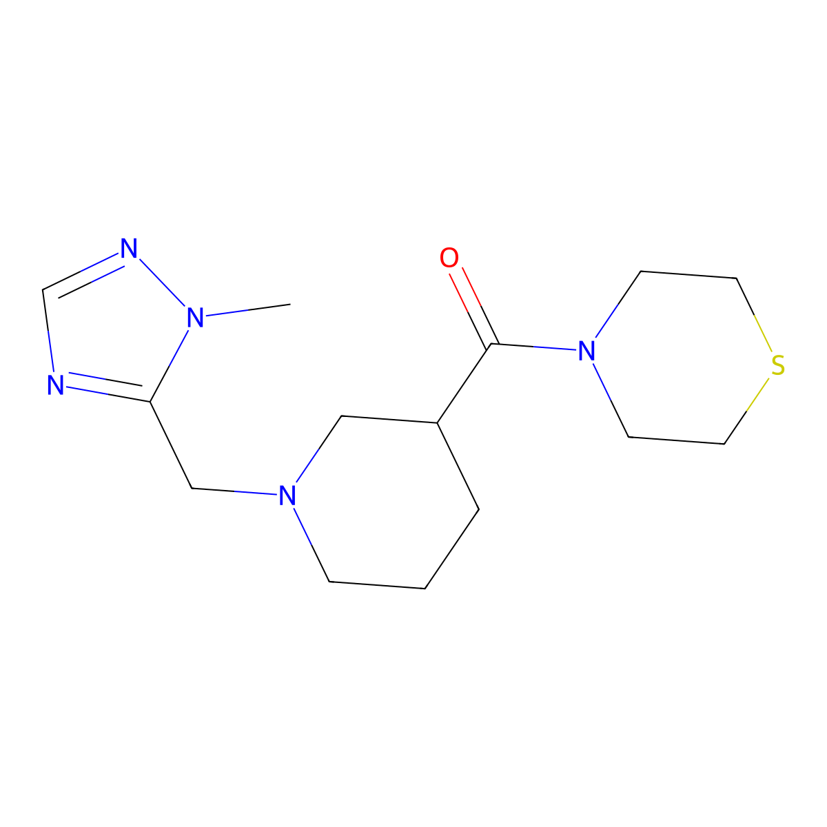4-{1-[(1-methyl-1H-1,2,4-triazol-5-yl)methyl]piperidine-3-carbonyl}thiomorpholine molecular structure, CAS 2640814-76-0
