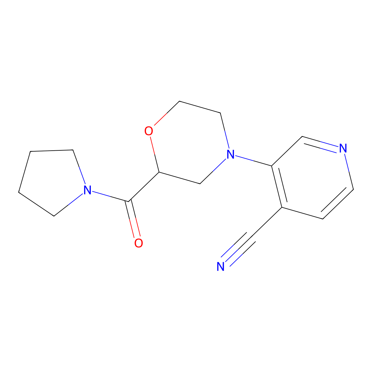 3-[2-(Pyrrolidine-1-carbonyl)morpholin-4-yl]pyridine-4-carbonitrile molecular structure, CAS 2640814-79-3