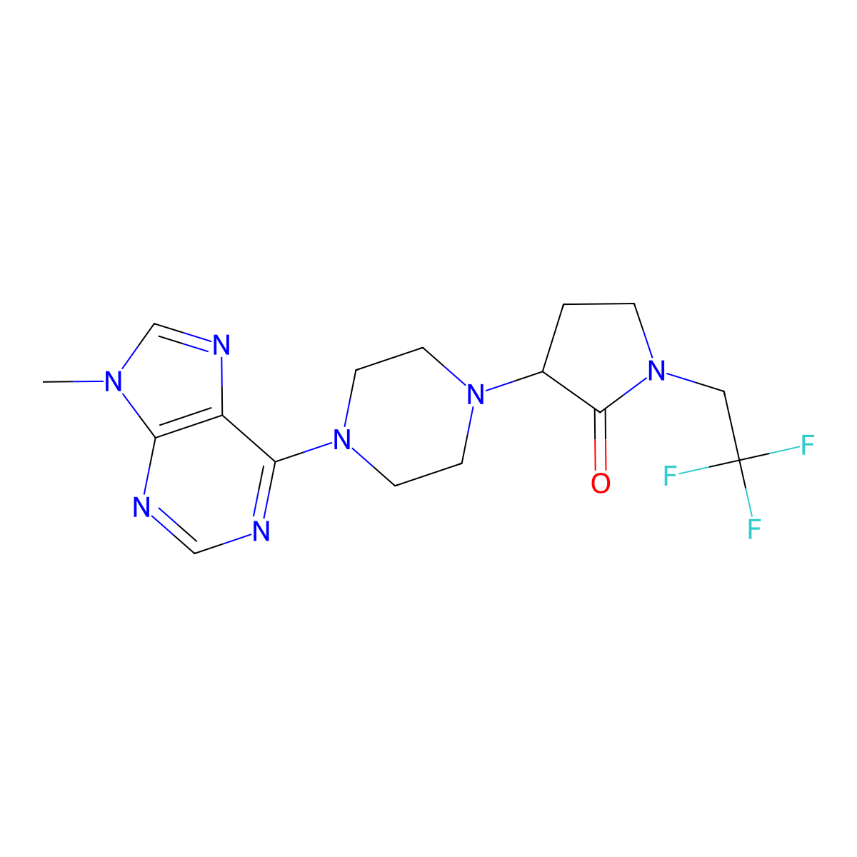 3-[4-(9-methyl-9H-purin-6-yl)piperazin-1-yl]-1-(2,2,2-trifluoroethyl)pyrrolidin-2-one molecular structure, CAS 2640814-82-8