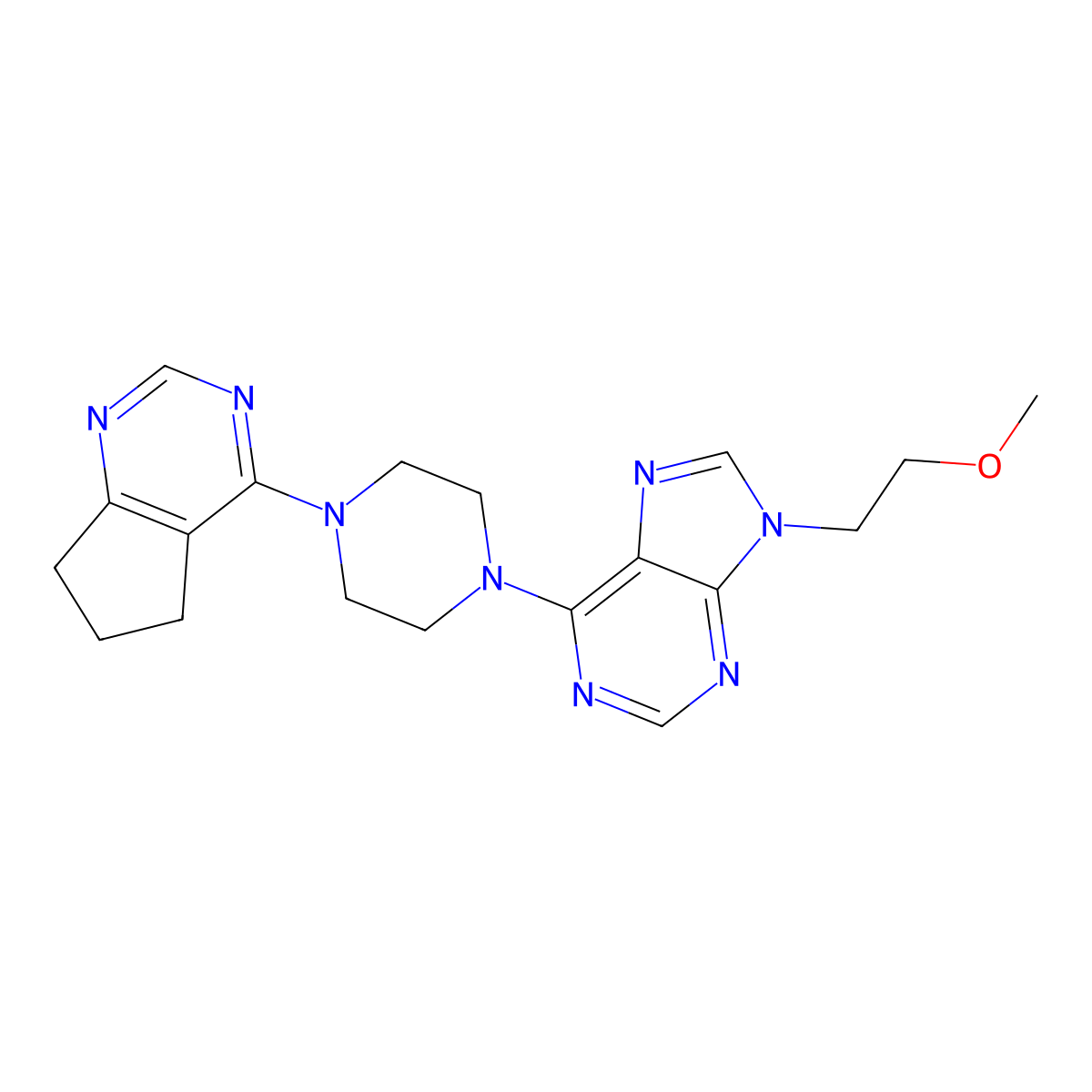 6-(4-{5H,6H,7H-cyclopenta[d]pyrimidin-4-yl}piperazin-1-yl)-9-(2-methoxyethyl)-9H-purine molecular structure, CAS 2640814-83-9