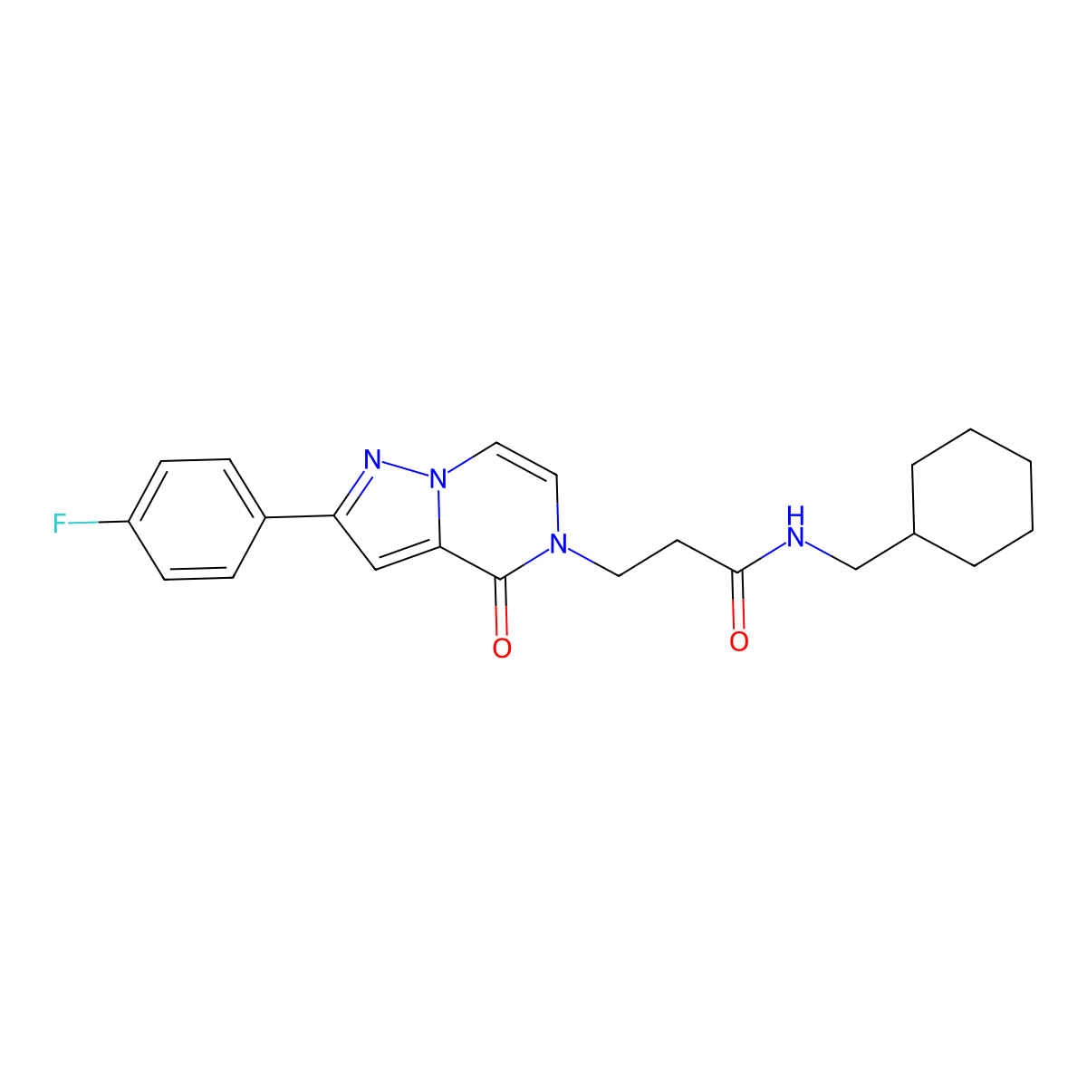 N-(cyclohexylmethyl)-3-[2-(4-fluorophenyl)-4-oxo-4H,5H-pyrazolo[1,5-a]pyrazin-5-yl]propanamide molecular structure, CAS 2640814-85-1