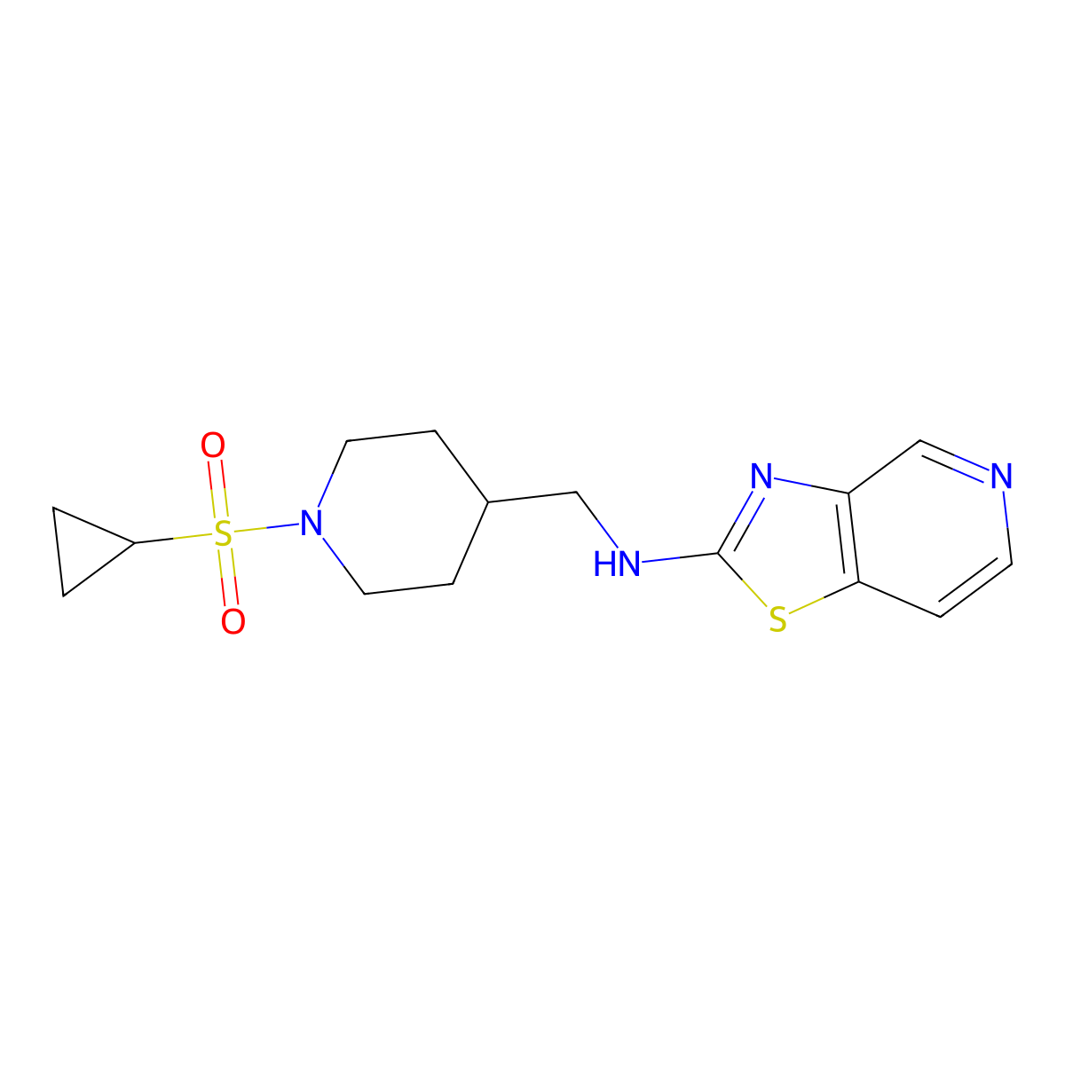 N-{[1-(cyclopropanesulfonyl)piperidin-4-yl]methyl}-[1,3]thiazolo[4,5-c]pyridin-2-amine molecular structure, CAS 2640814-90-8