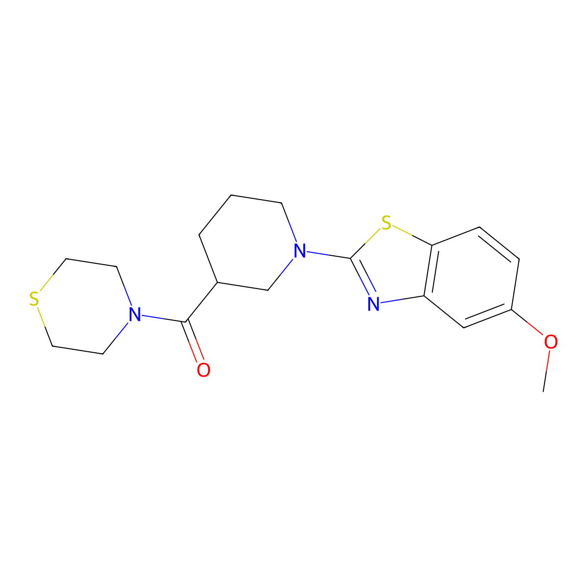 5-Methoxy-2-[3-(thiomorpholine-4-carbonyl)piperidin-1-yl]-1,3-benzothiazole molecular structure, CAS 2640814-92-0