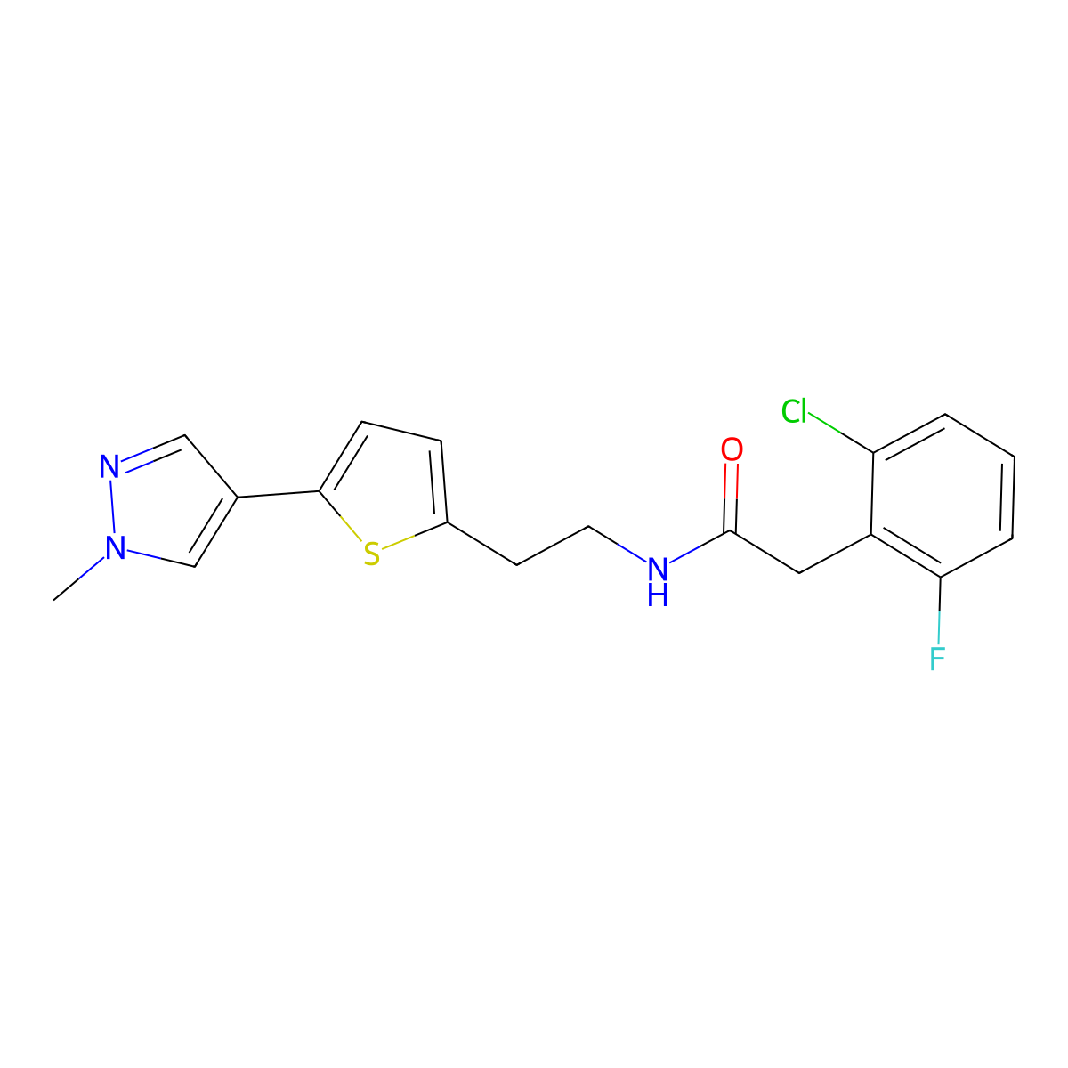2-(2-chloro-6-fluorophenyl)-N-{2-[5-(1-methyl-1H-pyrazol-4-yl)thiophen-2-yl]ethyl}acetamide molecular structure, CAS 2640814-98-6