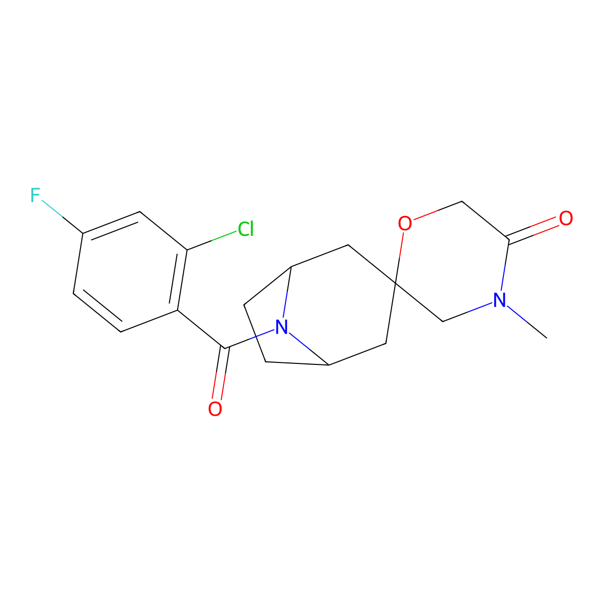 8-(2-Chloro-4-fluorobenzoyl)-4'-methyl-8-azaspiro[bicyclo[3.2.1]octane-3,2'-morpholin]-5'-one molecular structure, CAS 2640815-03-6