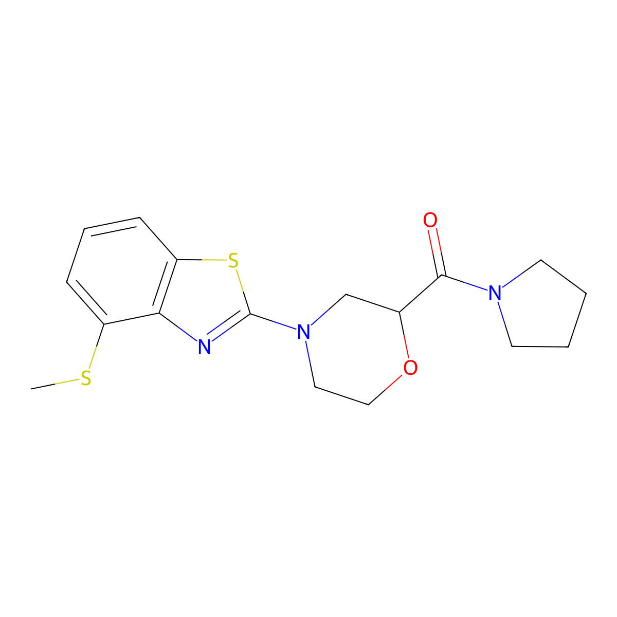 4-(Methylsulfanyl)-2-[2-(pyrrolidine-1-carbonyl)morpholin-4-yl]-1,3-benzothiazole molecular structure, CAS 2640815-13-8