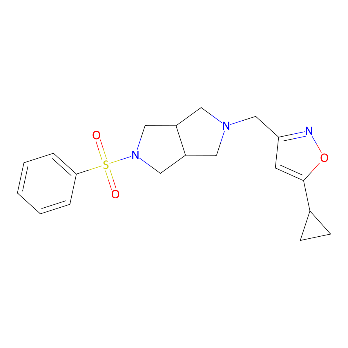 3-{[5-(Benzenesulfonyl)-octahydropyrrolo[3,4-c]pyrrol-2-yl]methyl}-5-cyclopropyl-1,2-oxazole molecular structure, CAS 2640815-15-0