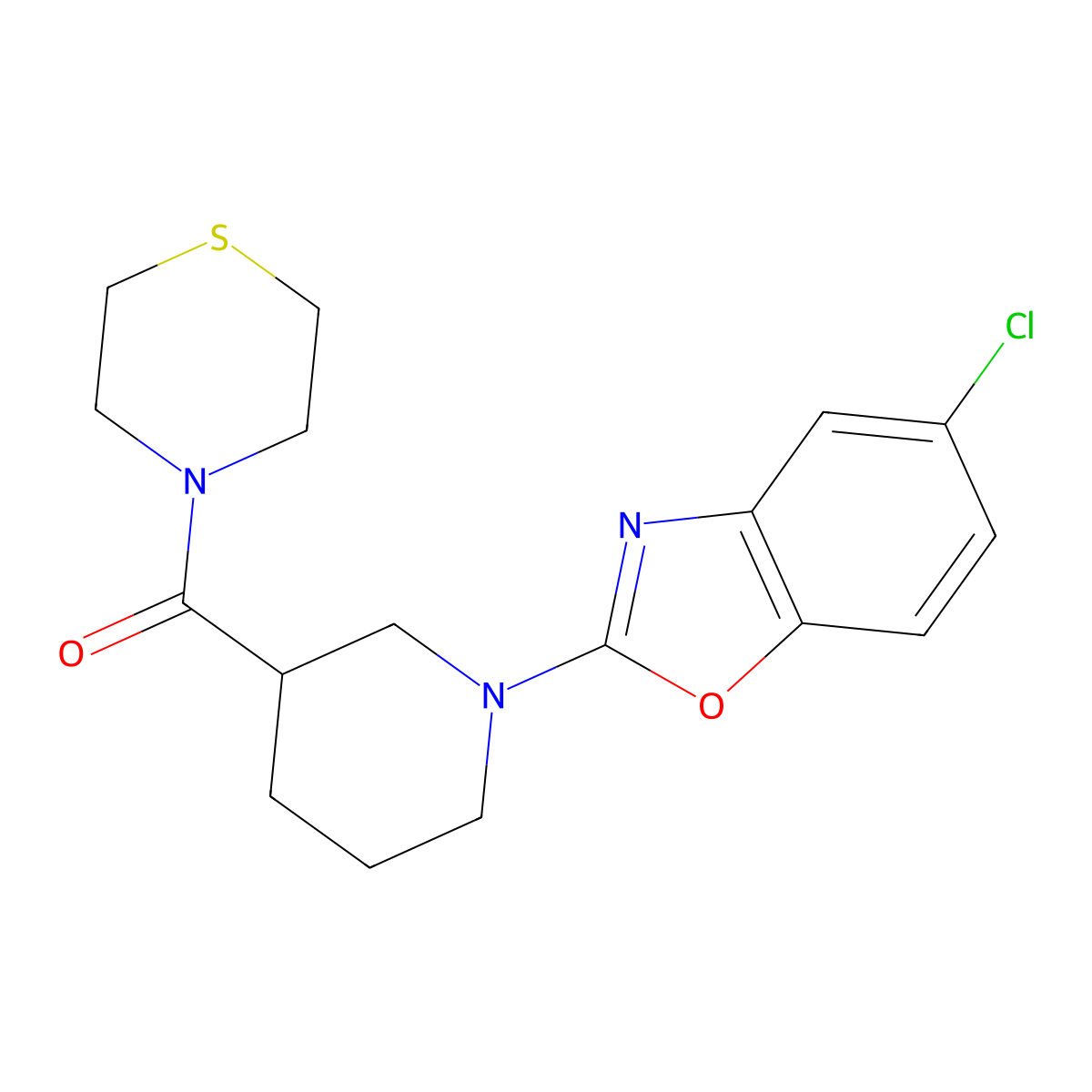 5-Chloro-2-[3-(thiomorpholine-4-carbonyl)piperidin-1-yl]-1,3-benzoxazole molecular structure, CAS 2640815-16-1