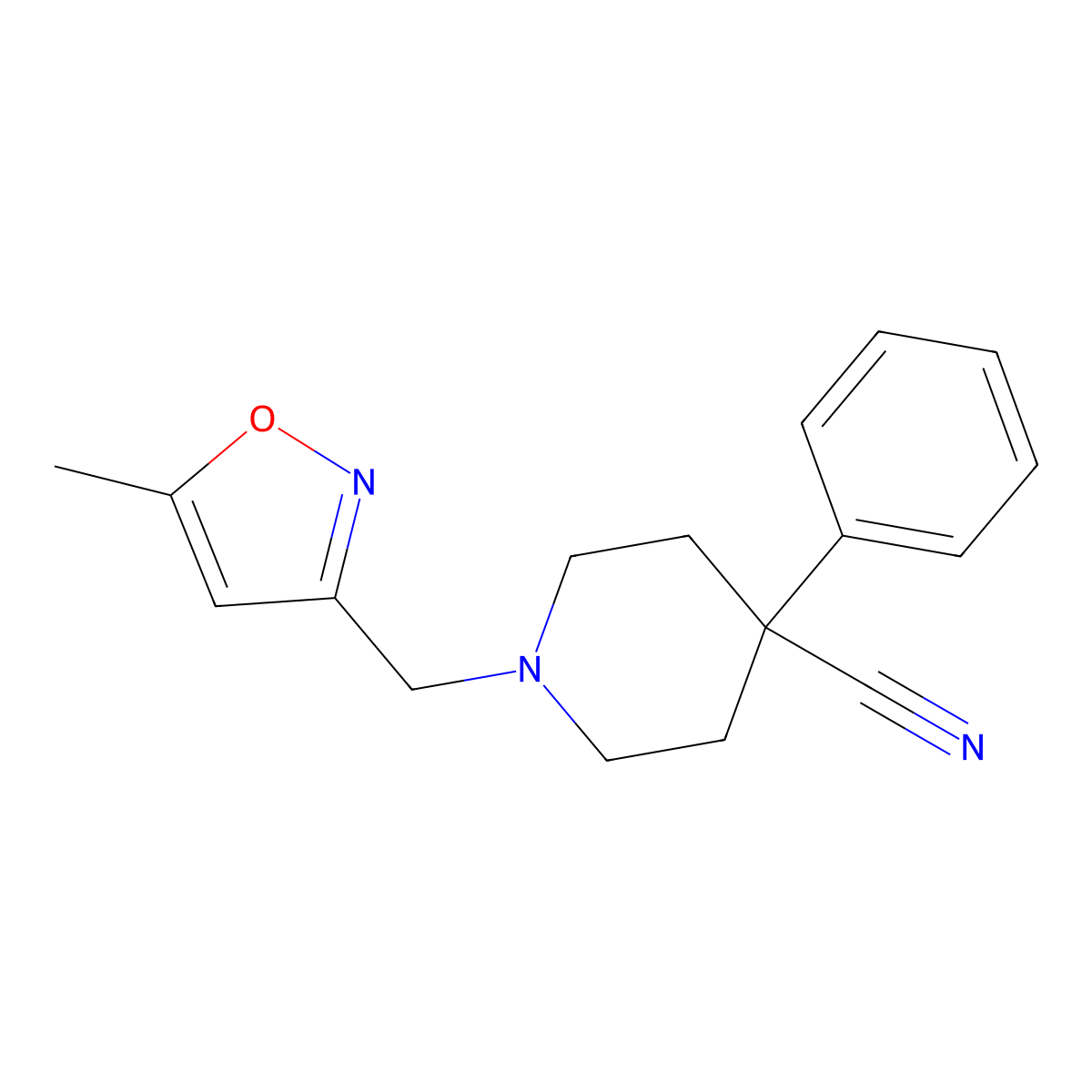 1-[(5-Methyl-1,2-oxazol-3-yl)methyl]-4-phenylpiperidine-4-carbonitrile molecular structure, CAS 2640815-20-7