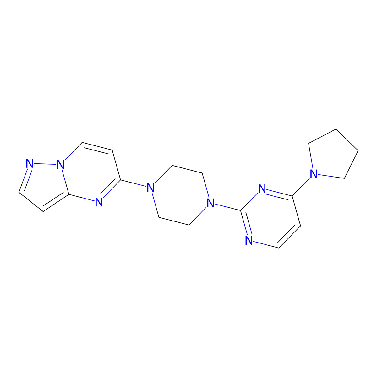 2-(4-{Pyrazolo[1,5-a]pyrimidin-5-yl}piperazin-1-yl)-4-(pyrrolidin-1-yl)pyrimidine molecular structure, CAS 2640815-26-3