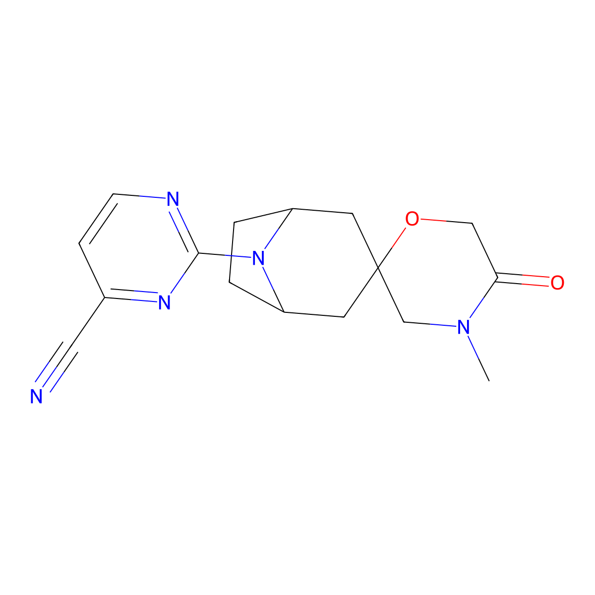2-{4'-Methyl-5'-oxo-8-azaspiro[bicyclo[3.2.1]octane-3,2'-morpholin]-8-yl}pyrimidine-4-carbonitrile molecular structure, CAS 2640815-27-4