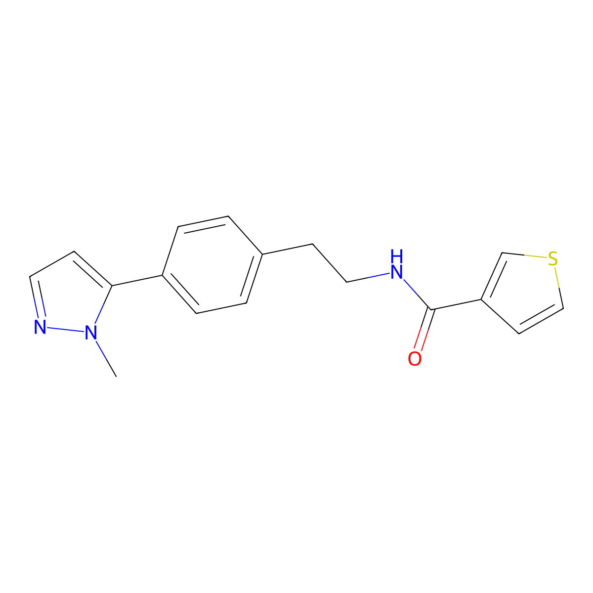 N-{2-[4-(1-methyl-1H-pyrazol-5-yl)phenyl]ethyl}thiophene-3-carboxamide molecular structure, CAS 2640815-30-9