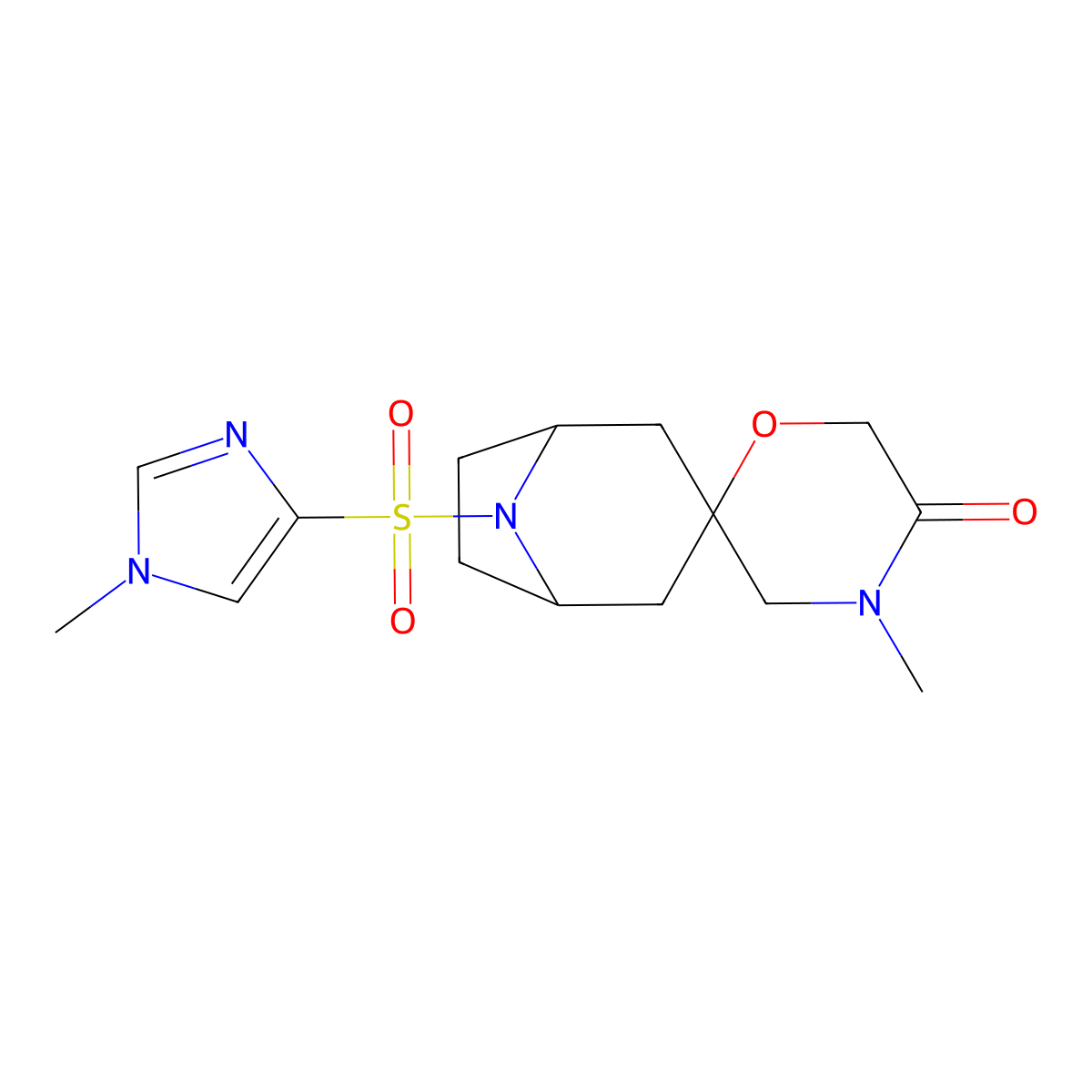 4'-methyl-8-[(1-methyl-1H-imidazol-4-yl)sulfonyl]-8-azaspiro[bicyclo[3.2.1]octane-3,2'-morpholin]-5'-one molecular structure, CAS 2640815-32-1
