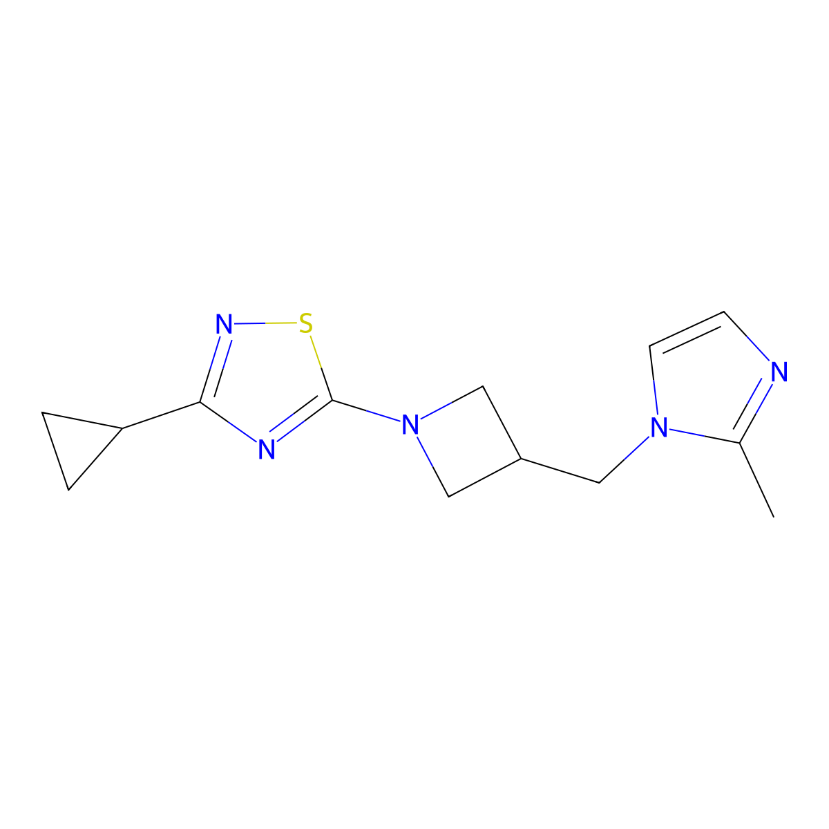 3-cyclopropyl-5-{3-[(2-methyl-1H-imidazol-1-yl)methyl]azetidin-1-yl}-1,2,4-thiadiazole molecular structure, CAS 2640815-36-5