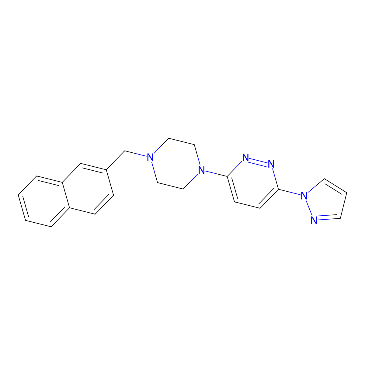 3-{4-[(naphthalen-2-yl)methyl]piperazin-1-yl}-6-(1H-pyrazol-1-yl)pyridazine molecular structure, CAS 2640815-38-7