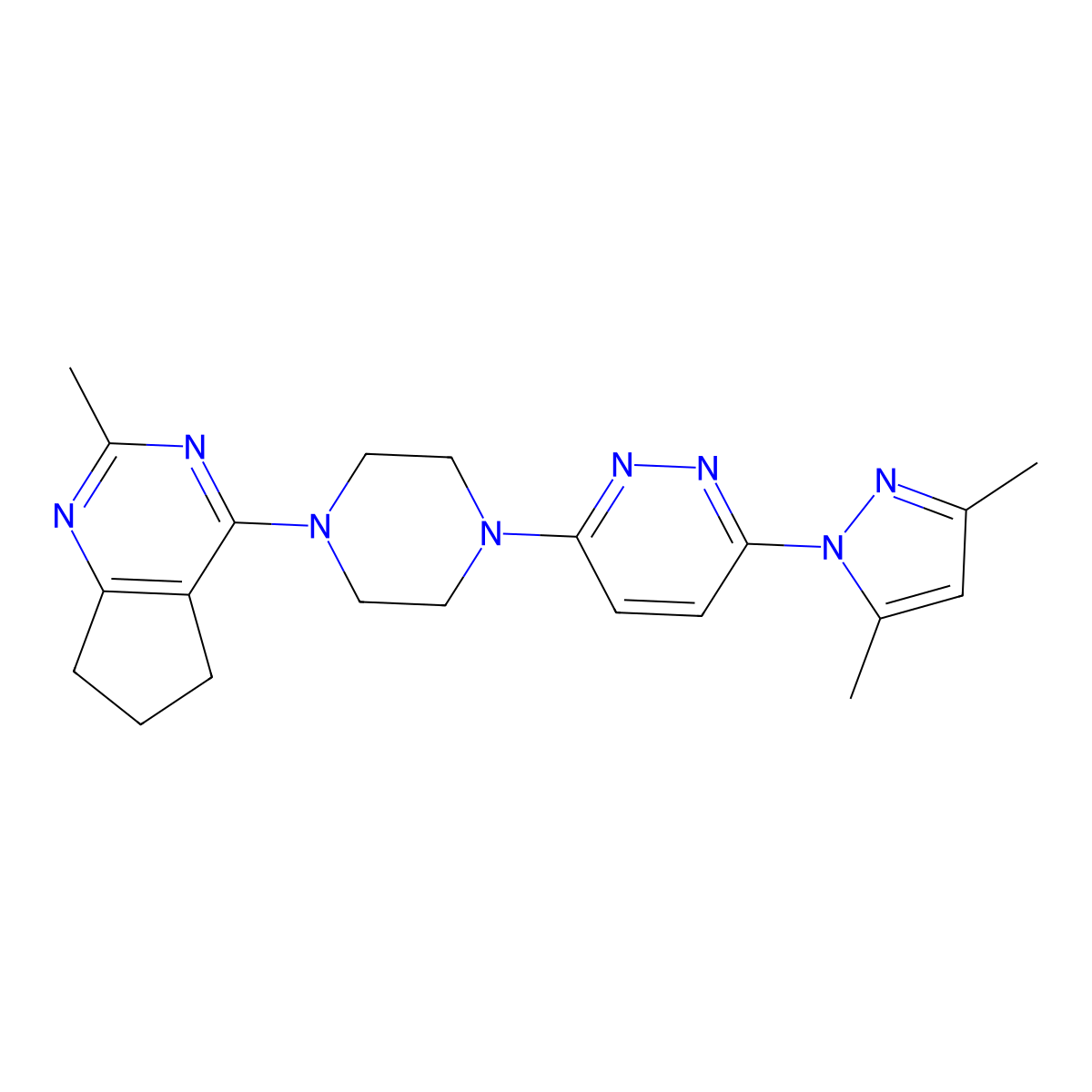 3-(3,5-dimethyl-1H-pyrazol-1-yl)-6-(4-{2-methyl-5H,6H,7H-cyclopenta[d]pyrimidin-4-yl}piperazin-1-yl)pyridazine molecular structure, CAS 2640815-40-1