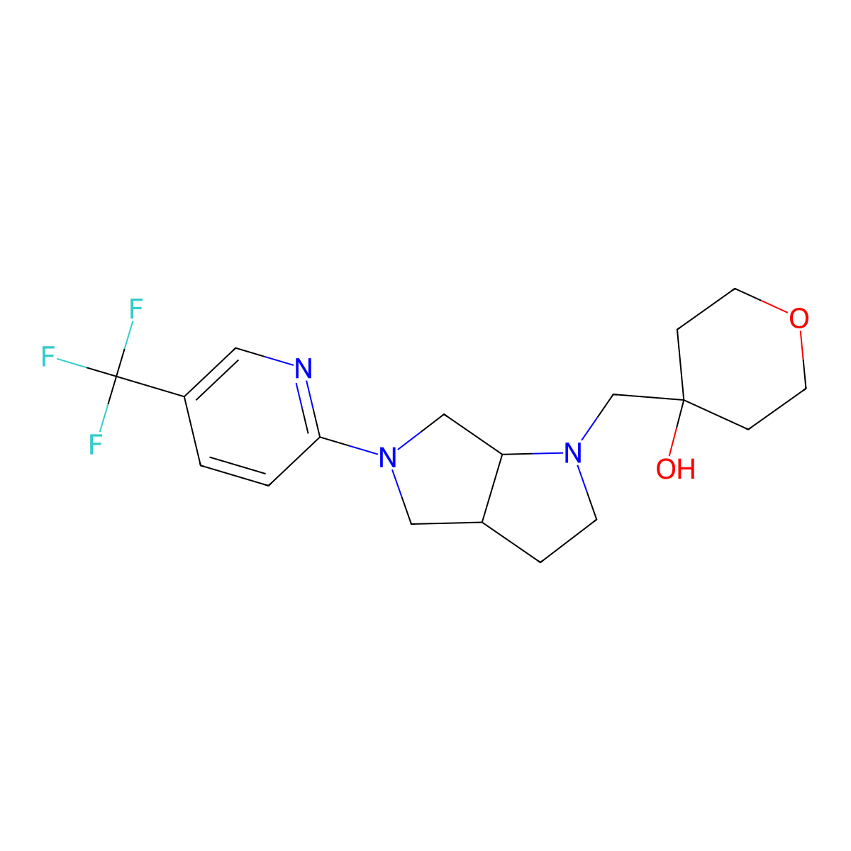 4-({5-[5-(Trifluoromethyl)pyridin-2-yl]-octahydropyrrolo[2,3-c]pyrrol-1-yl}methyl)oxan-4-ol molecular structure, CAS 2640815-42-3