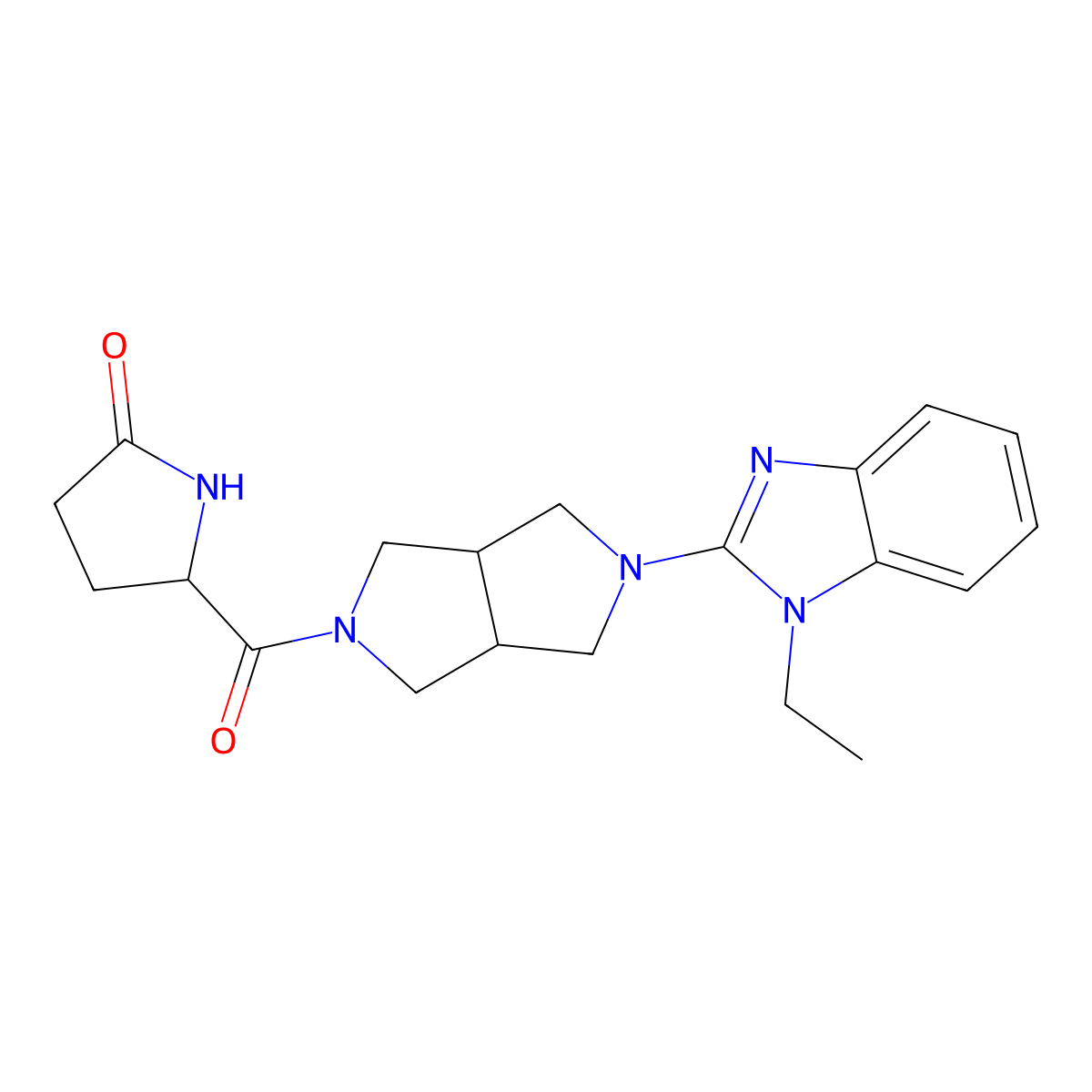 5-[5-(1-ethyl-1H-1,3-benzodiazol-2-yl)-octahydropyrrolo[3,4-c]pyrrole-2-carbonyl]pyrrolidin-2-one molecular structure, CAS 2640815-44-5