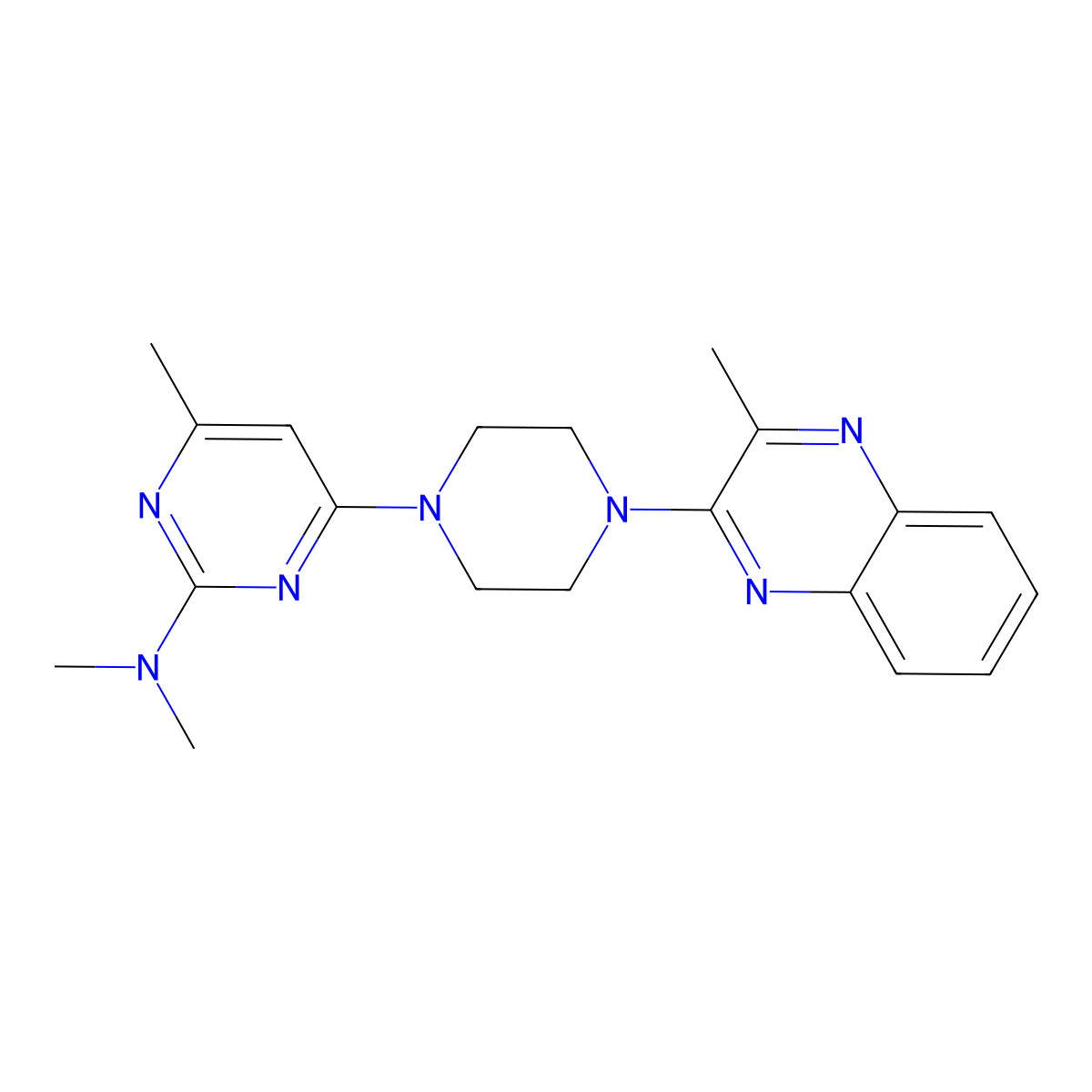 N,N,4-trimethyl-6-[4-(3-methylquinoxalin-2-yl)piperazin-1-yl]pyrimidin-2-amine molecular structure, CAS 2640815-47-8