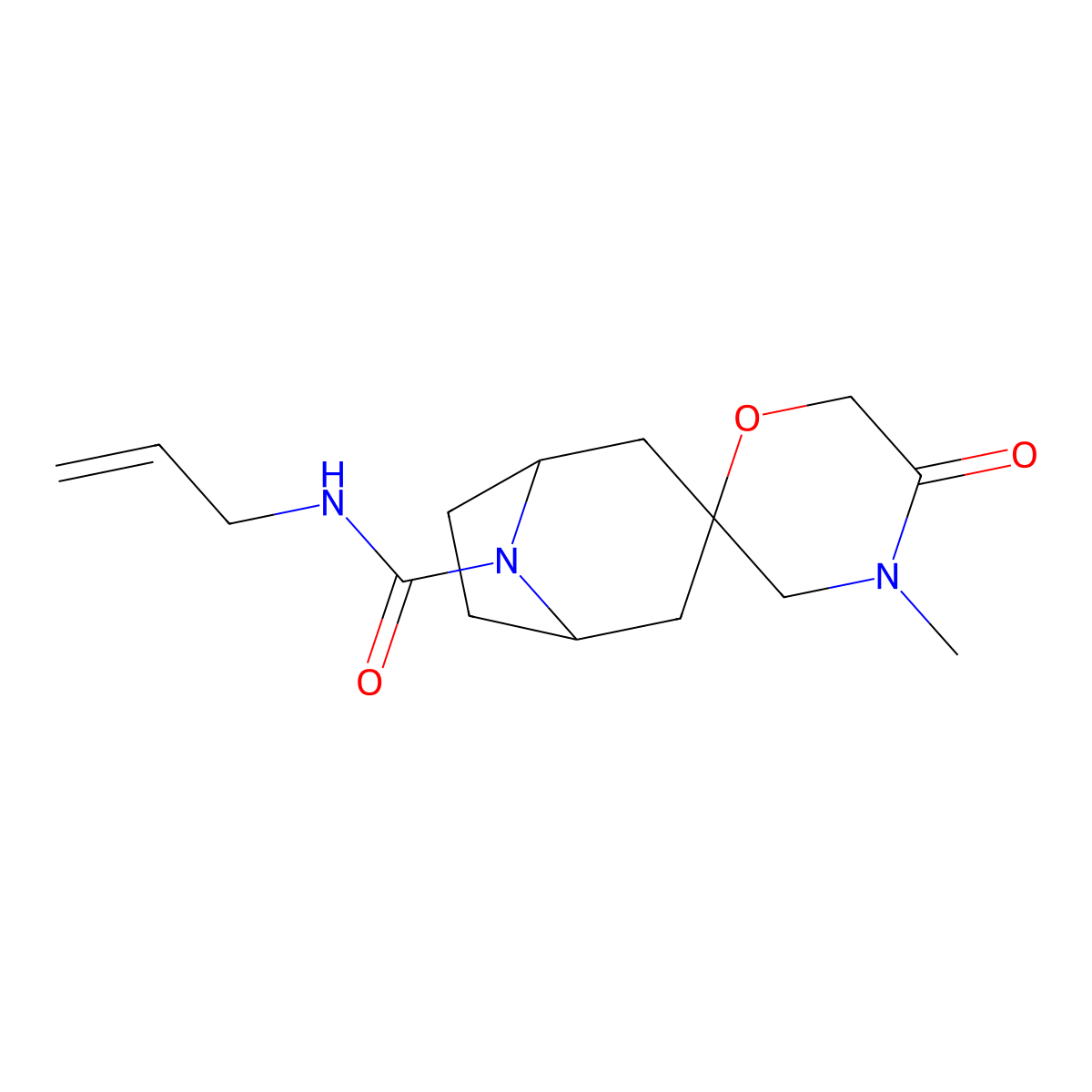4'-methyl-5'-oxo-N-(prop-2-en-1-yl)-8-azaspiro[bicyclo[3.2.1]octane-3,2'-morpholine]-8-carboxamide molecular structure, CAS 2640815-49-0