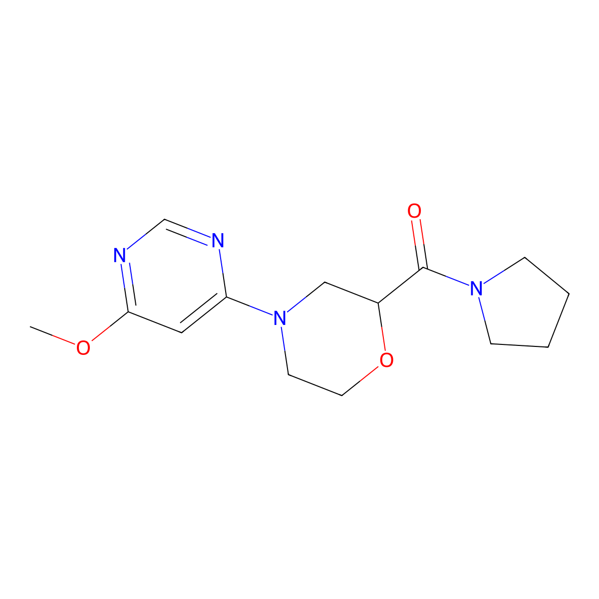4-(6-Methoxypyrimidin-4-yl)-2-(pyrrolidine-1-carbonyl)morpholine molecular structure, CAS 2640815-50-3