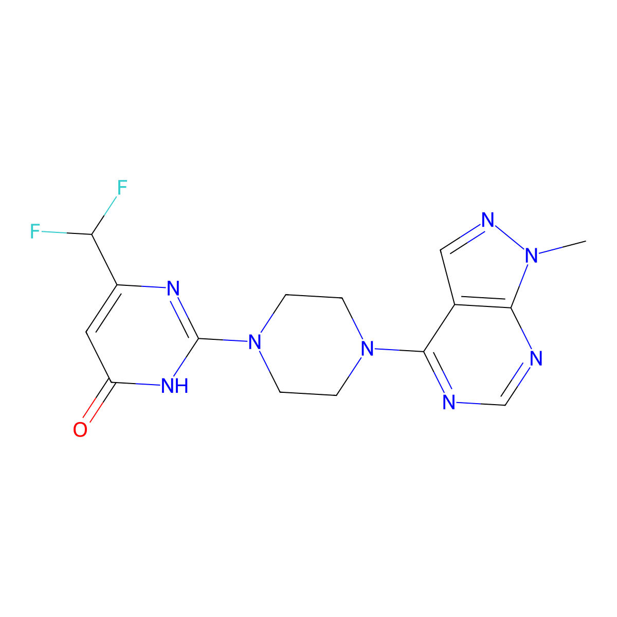 6-(difluoromethyl)-2-(4-{1-methyl-1H-pyrazolo[3,4-d]pyrimidin-4-yl}piperazin-1-yl)-3,4-dihydropyrimidin-4-one molecular structure, CAS 2640815-51-4