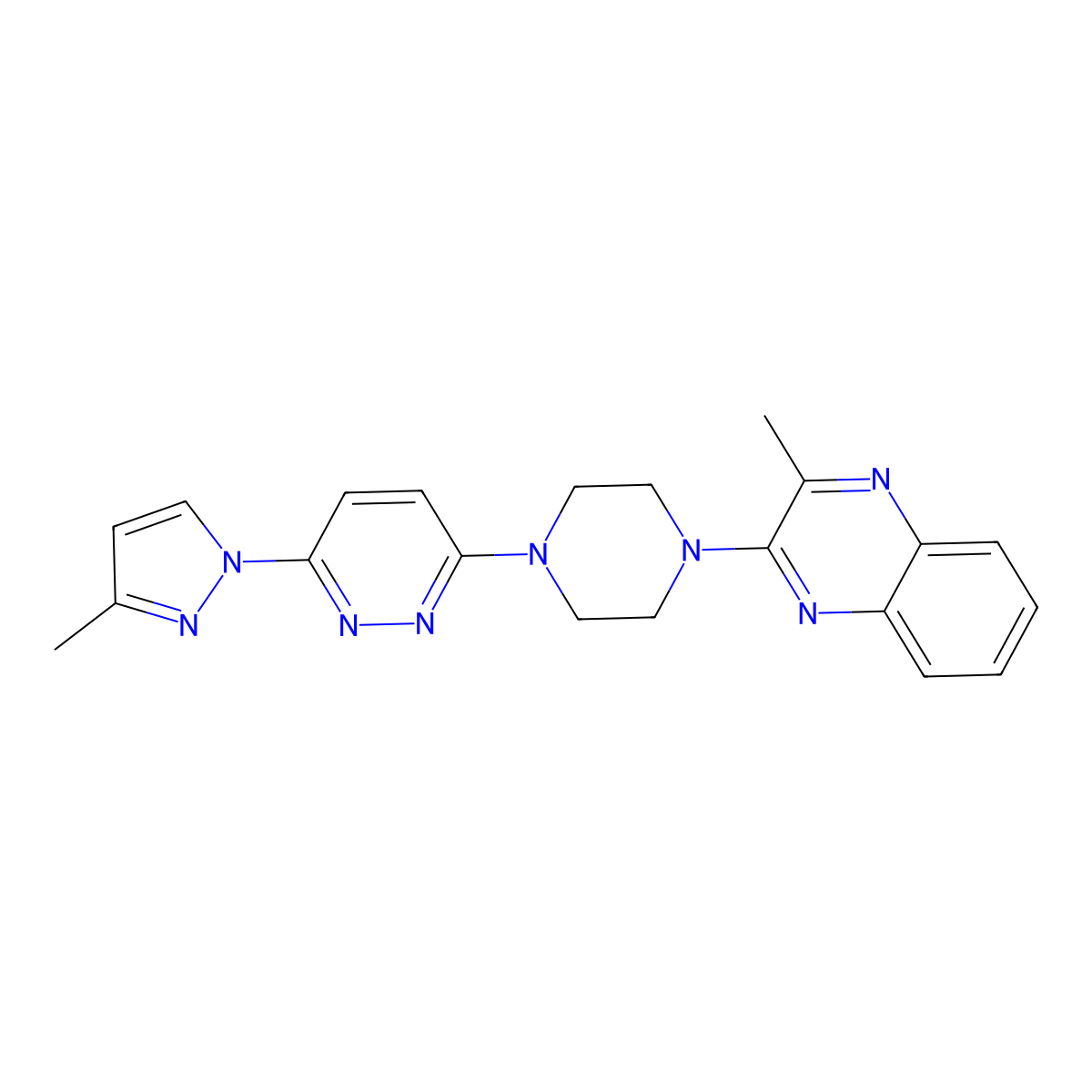 2-methyl-3-{4-[6-(3-methyl-1H-pyrazol-1-yl)pyridazin-3-yl]piperazin-1-yl}quinoxaline molecular structure, CAS 2640815-53-6