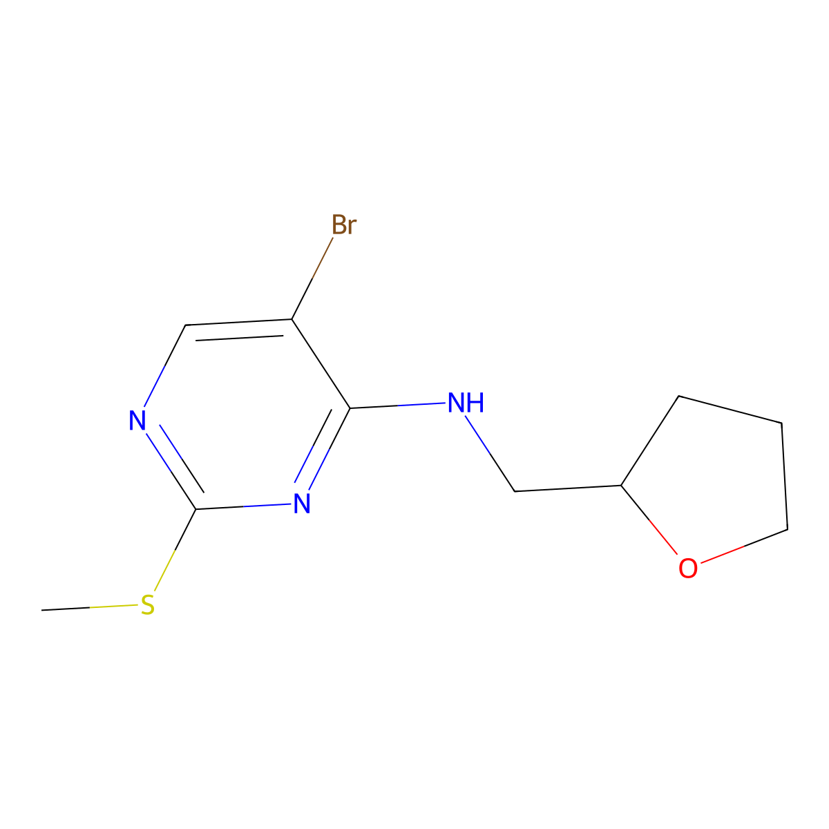 5-bromo-2-(methylsulfanyl)-N-[(oxolan-2-yl)methyl]pyrimidin-4-amine molecular structure, CAS 2640815-54-7