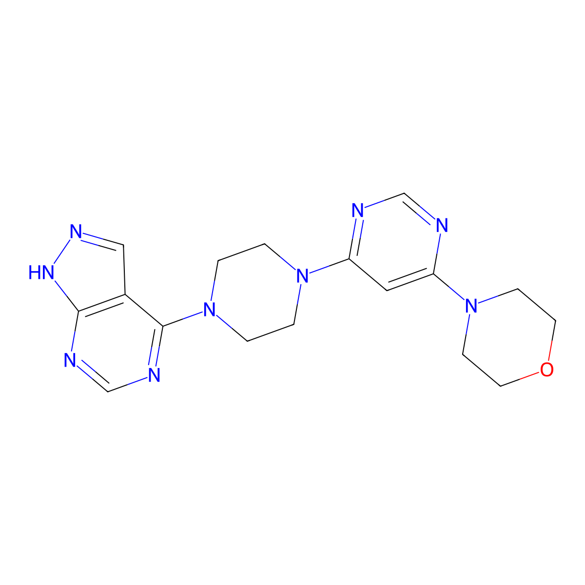 4-[6-(4-{1H-pyrazolo[3,4-d]pyrimidin-4-yl}piperazin-1-yl)pyrimidin-4-yl]morpholine molecular structure, CAS 2640815-55-8