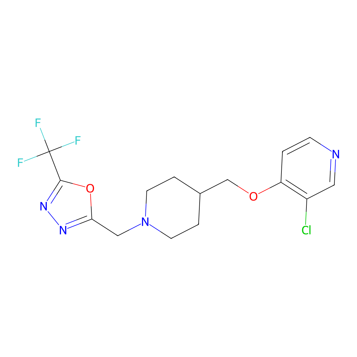 3-Chloro-4-[(1-{[5-(trifluoromethyl)-1,3,4-oxadiazol-2-yl]methyl}piperidin-4-yl)methoxy]pyridine molecular structure, CAS 2640815-56-9