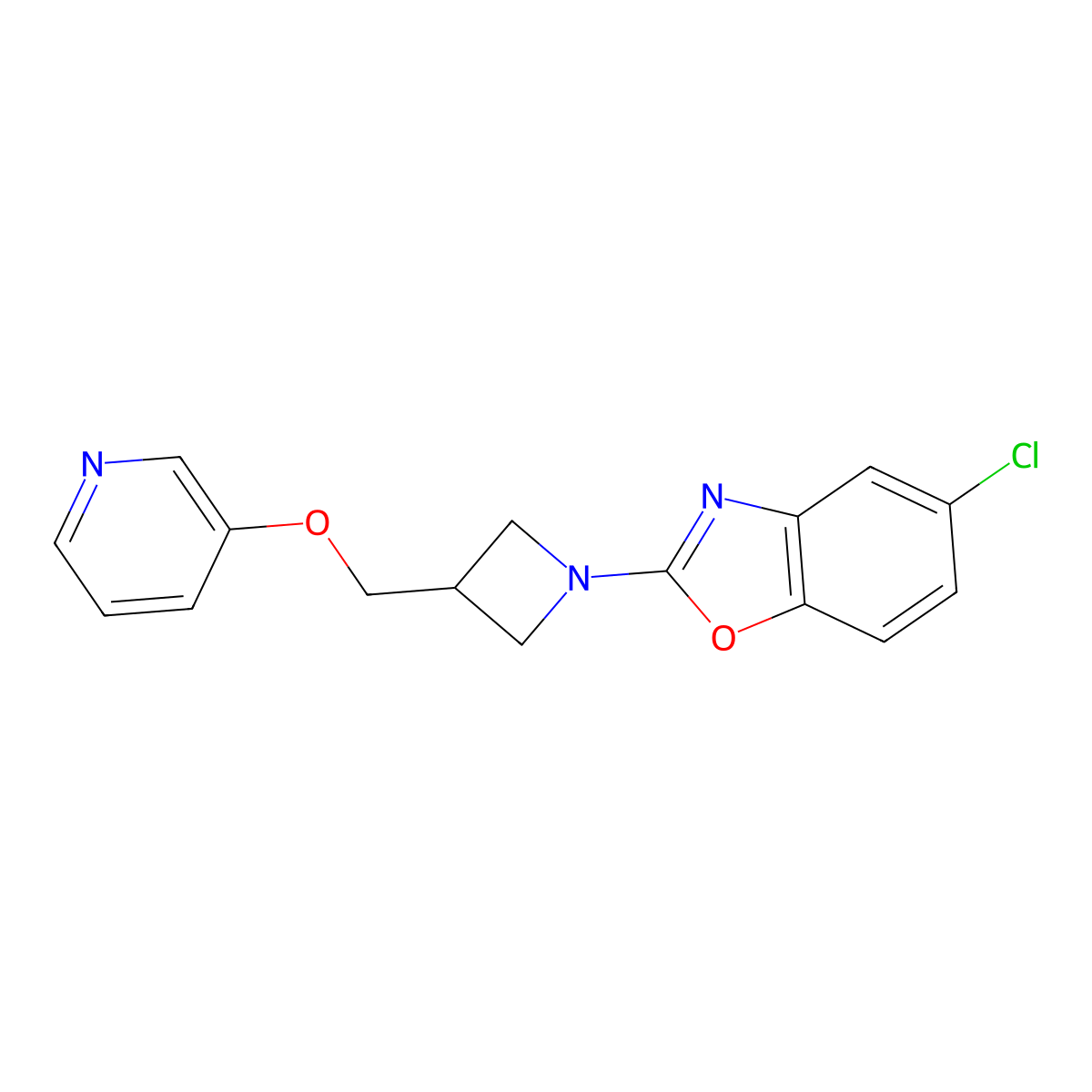 5-Chloro-2-{3-[(pyridin-3-yloxy)methyl]azetidin-1-yl}-1,3-benzoxazole molecular structure, CAS 2640815-59-2