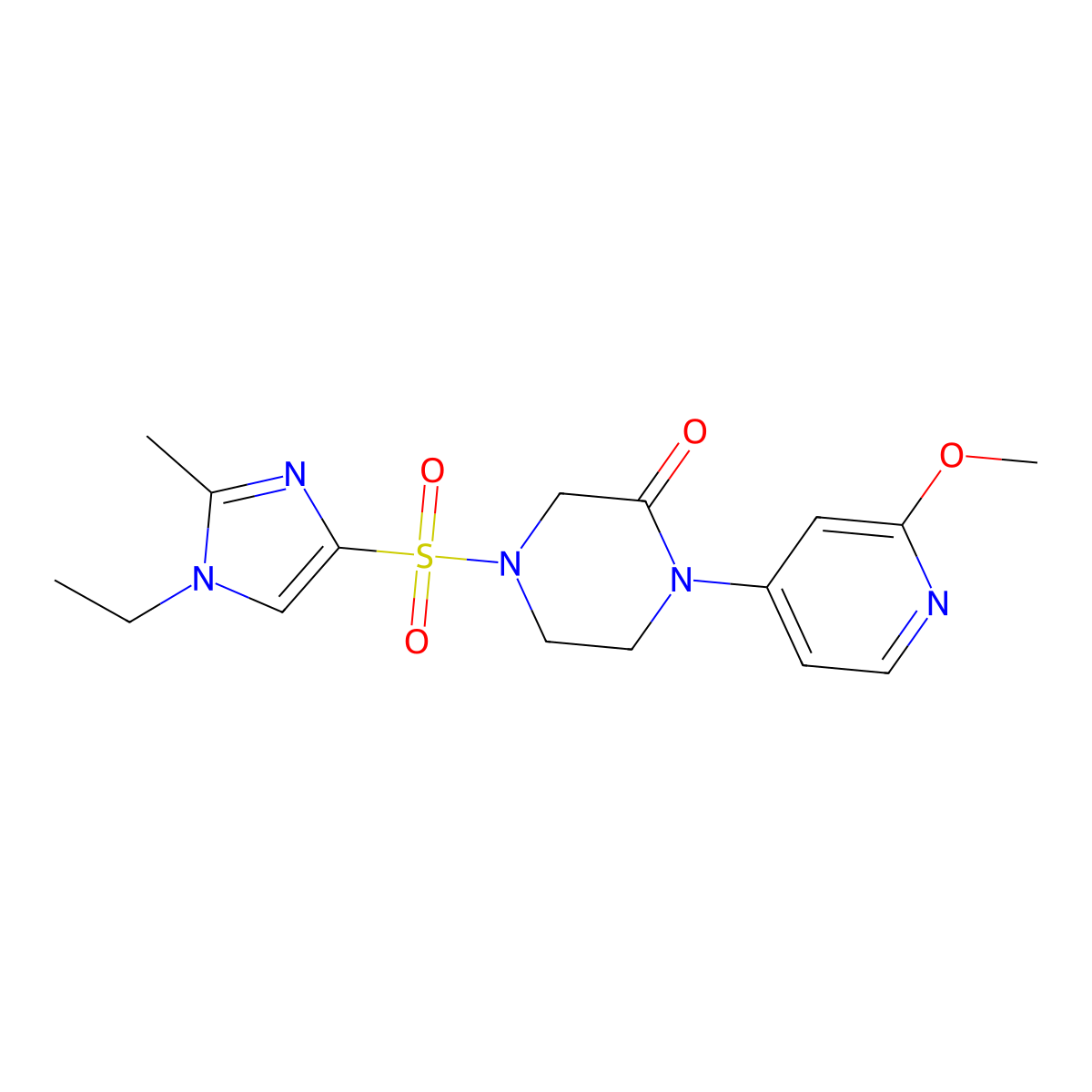4-[(1-ethyl-2-methyl-1H-imidazol-4-yl)sulfonyl]-1-(2-methoxypyridin-4-yl)piperazin-2-one molecular structure, CAS 2640815-61-6
