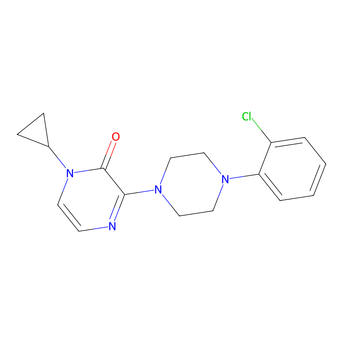 3-[4-(2-Chlorophenyl)piperazin-1-yl]-1-cyclopropyl-1,2-dihydropyrazin-2-one molecular structure, CAS 2640815-71-8