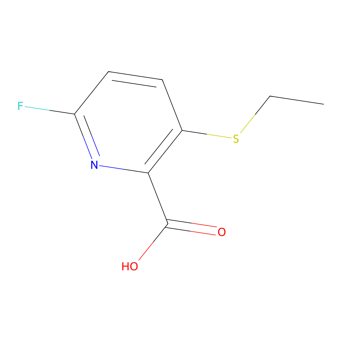 3-(Ethylsulfanyl)-6-fluoropyridine-2-carboxylic acid molecular structure, CAS 2640815-83-2