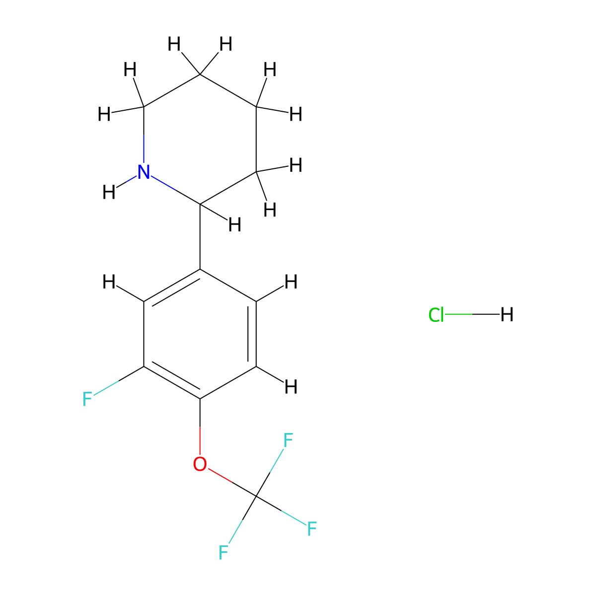 2-[3-Fluoro-4-(trifluoromethoxy)phenyl]piperidine hydrochloride molecular structure, CAS 2640815-85-4