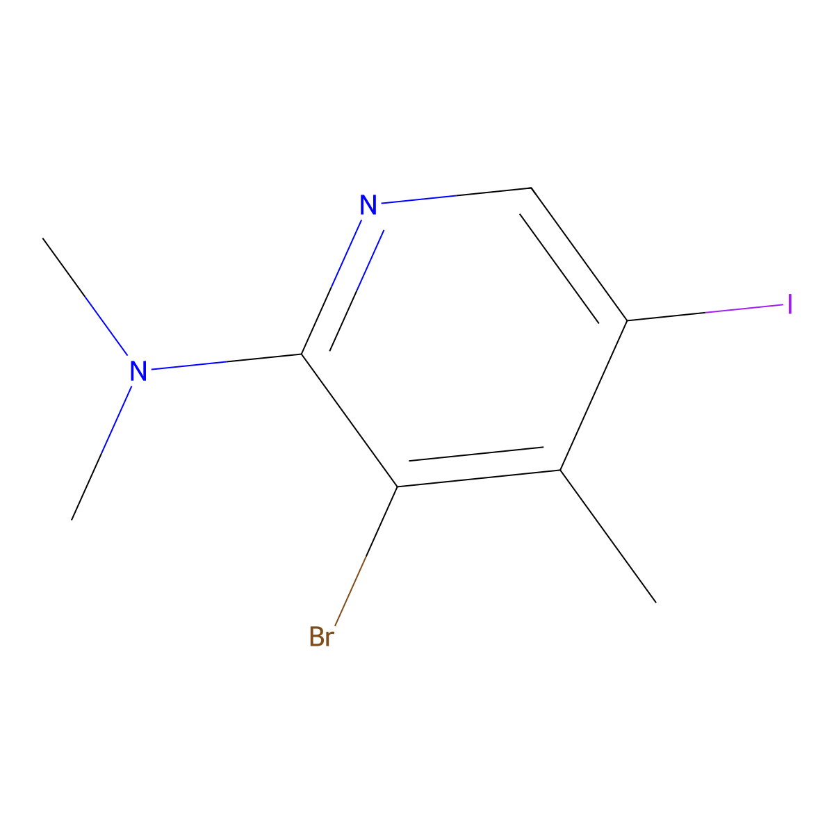 3-bromo-5-iodo-N,N,4-trimethylpyridin-2-amine molecular structure, CAS 2640815-87-6