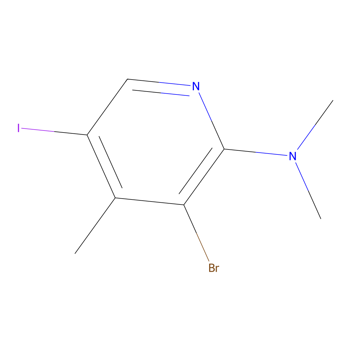 3-bromo-5-iodo-N,N,4-trimethylpyridin-2-amine molecular structure, CAS 2640815-87-6