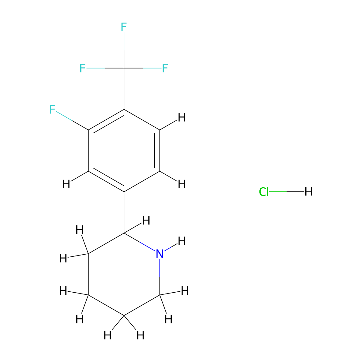 2-[3-Fluoro-4-(trifluoromethyl)phenyl]piperidine hydrochloride molecular structure, CAS 2640815-91-2