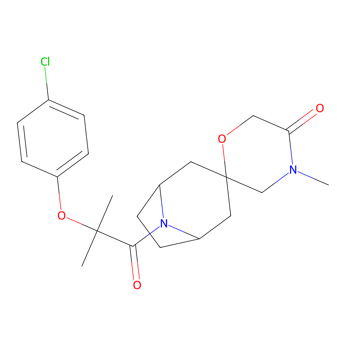 8-[2-(4-Chlorophenoxy)-2-methylpropanoyl]-4'-methyl-8-azaspiro[bicyclo[3.2.1]octane-3,2'-morpholin]-5'-one molecular structure, CAS 2640817-62-3