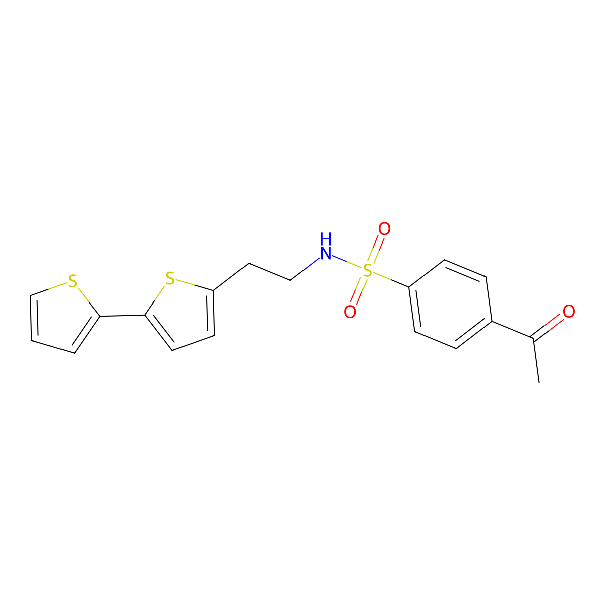 4-acetyl-N-(2-{[2,2'-bithiophene]-5-yl}ethyl)benzene-1-sulfonamide molecular structure, CAS 2640817-66-7
