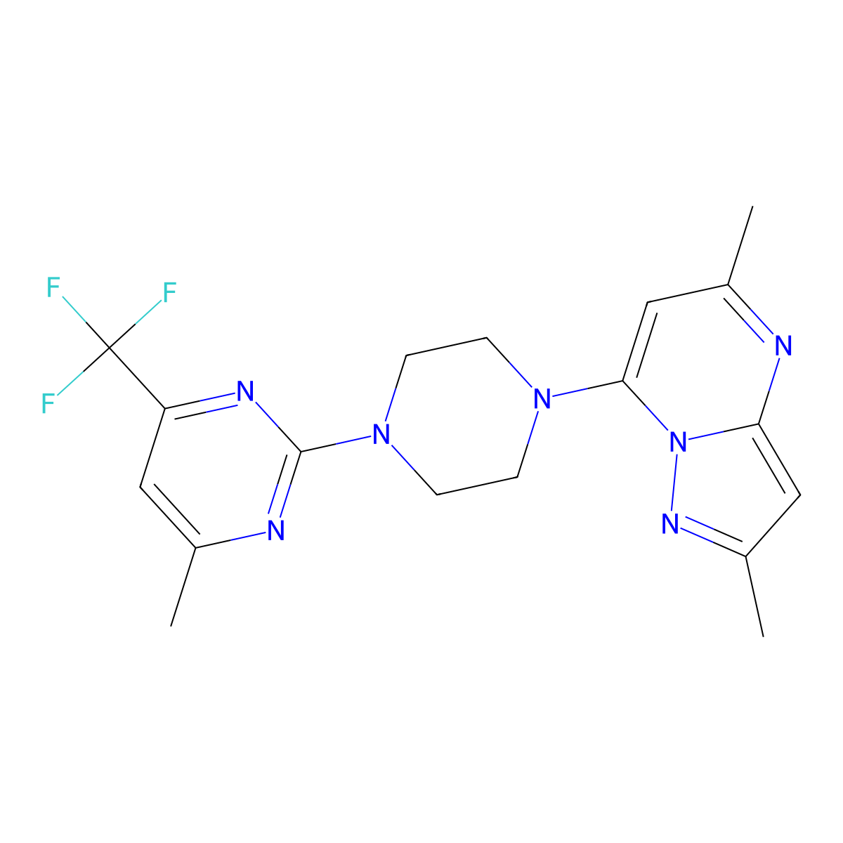 2-(4-{2,5-Dimethylpyrazolo[1,5-a]pyrimidin-7-yl}piperazin-1-yl)-4-methyl-6-(trifluoromethyl)pyrimidine molecular structure, CAS 2640817-67-8