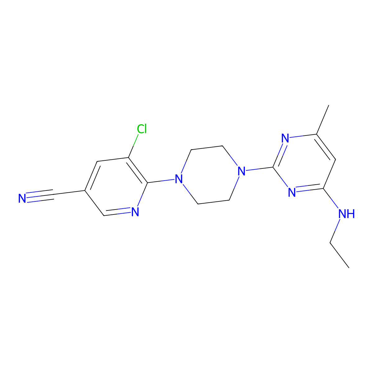 5-Chloro-6-{4-[4-(ethylamino)-6-methylpyrimidin-2-yl]piperazin-1-yl}pyridine-3-carbonitrile molecular structure, CAS 2640817-74-7
