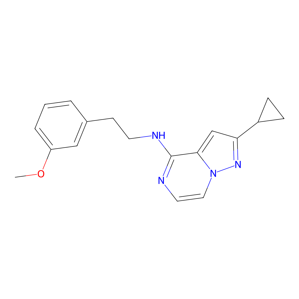 2-cyclopropyl-N-[2-(3-methoxyphenyl)ethyl]pyrazolo[1,5-a]pyrazin-4-amine molecular structure, CAS 2640817-76-9