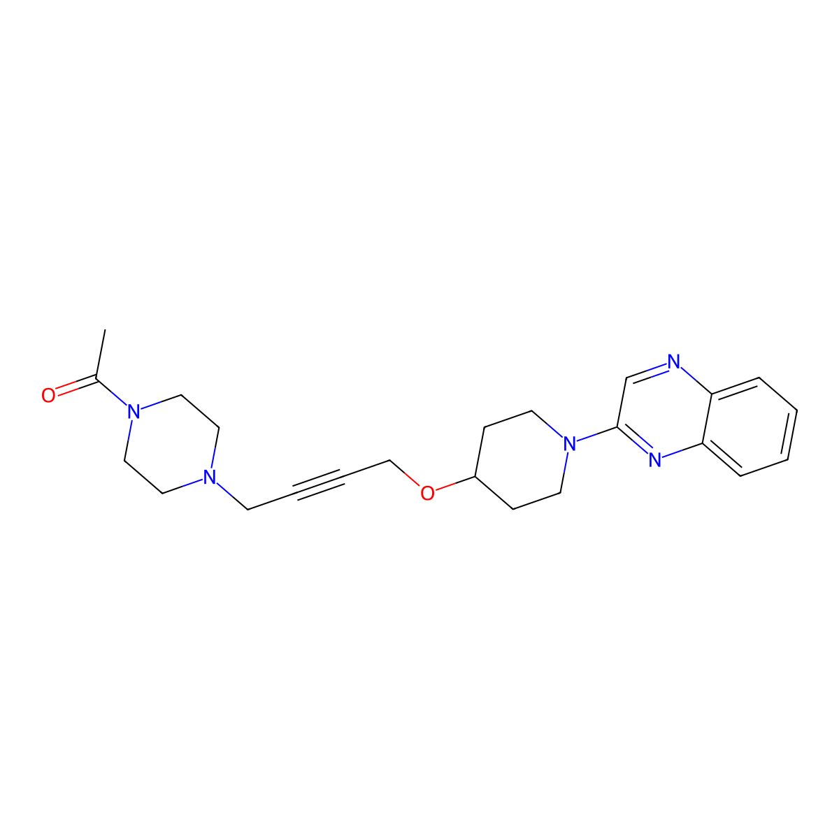 1-[4-(4-{[1-(Quinoxalin-2-yl)piperidin-4-yl]oxy}but-2-yn-1-yl)piperazin-1-yl]ethan-1-one molecular structure, CAS 2640817-78-1