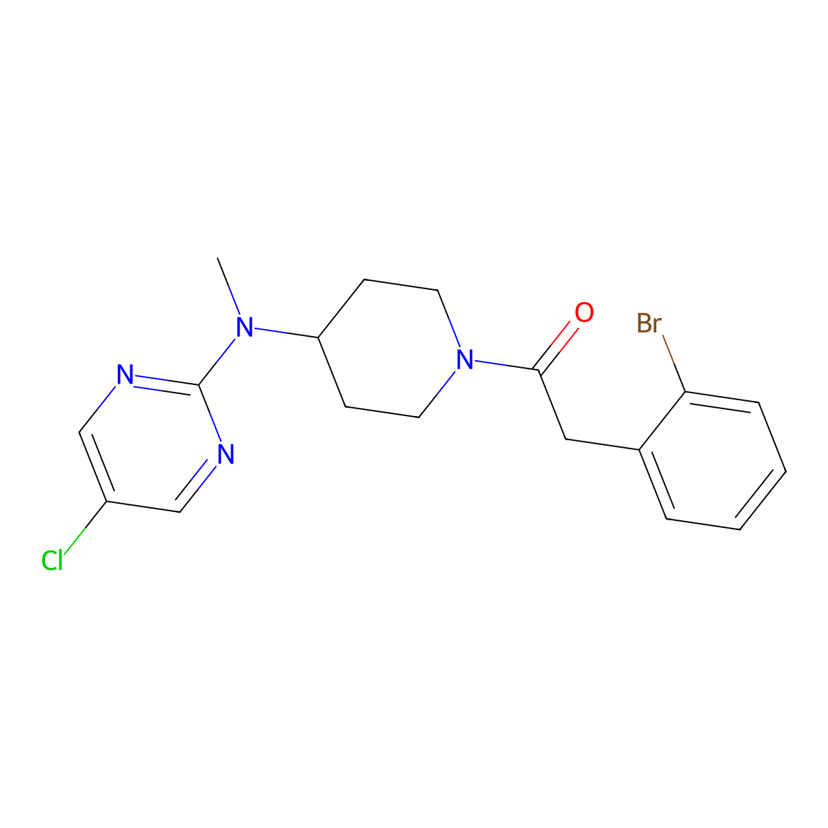 2-(2-Bromophenyl)-1-{4-[(5-chloropyrimidin-2-yl)(methyl)amino]piperidin-1-yl}ethan-1-one molecular structure, CAS 2640817-81-6