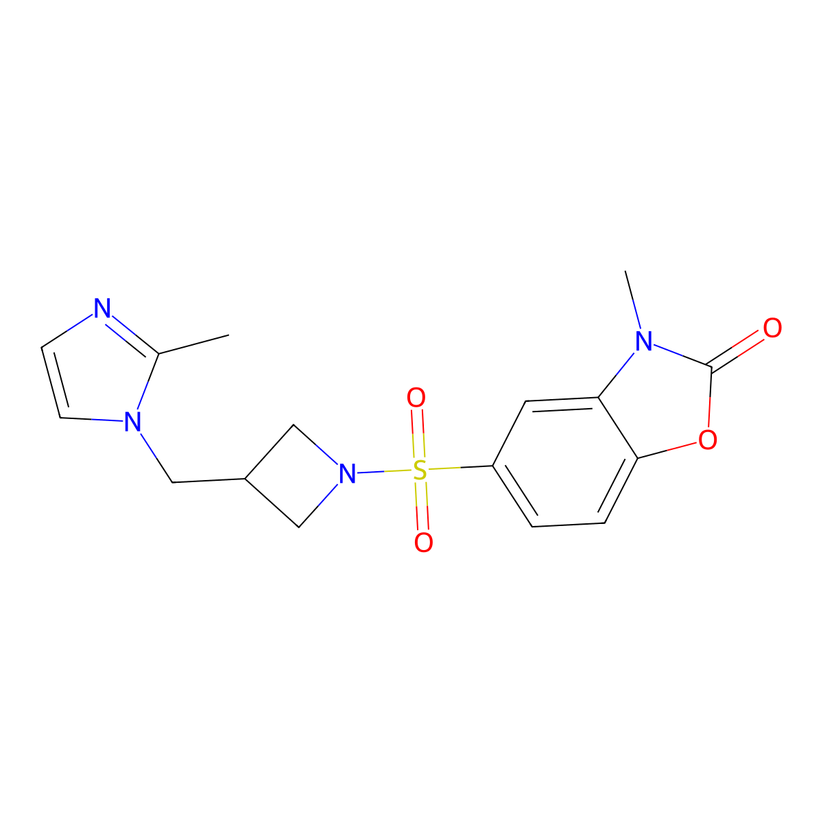 3-methyl-5-({3-[(2-methyl-1H-imidazol-1-yl)methyl]azetidin-1-yl}sulfonyl)-2,3-dihydro-1,3-benzoxazol-2-one molecular structure, CAS 2640817-83-8