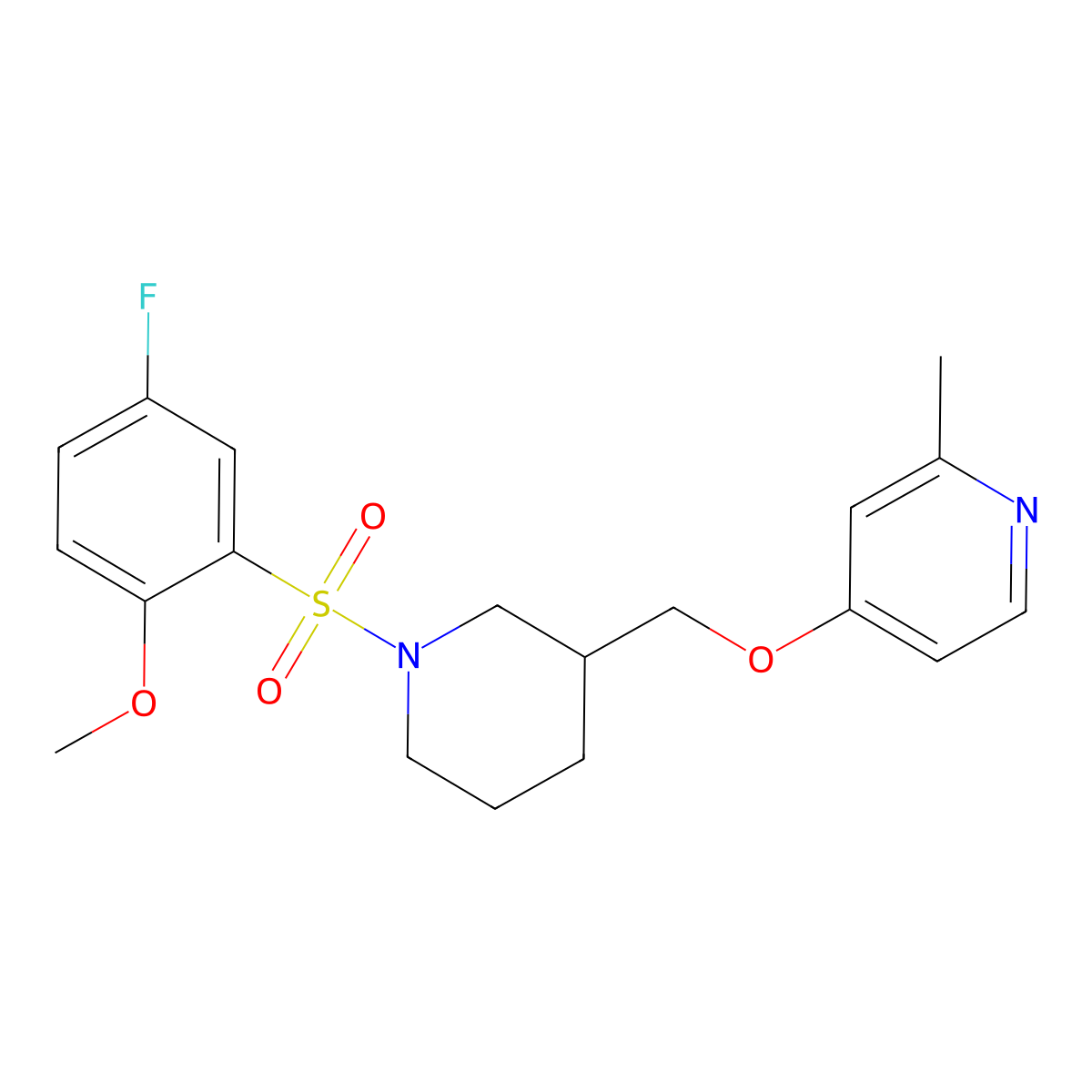 4-{[1-(5-Fluoro-2-methoxybenzenesulfonyl)piperidin-3-yl]methoxy}-2-methylpyridine molecular structure, CAS 2640817-88-3