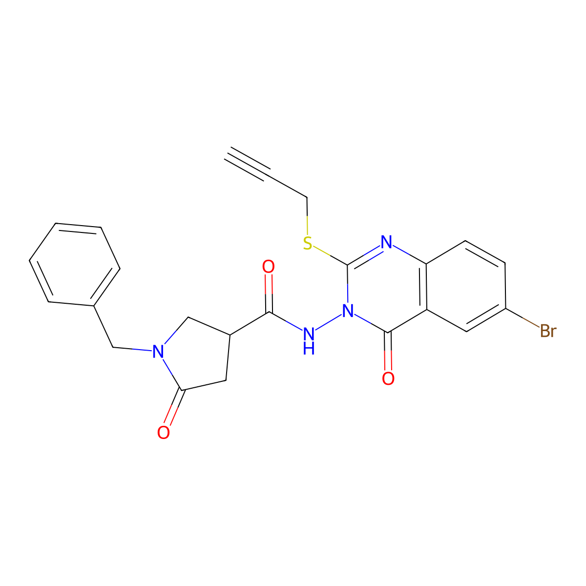 1-benzyl-N-[6-bromo-4-oxo-2-(prop-2-yn-1-ylsulfanyl)-3,4-dihydroquinazolin-3-yl]-5-oxopyrrolidine-3-carboxamide molecular structure, CAS 2640817-90-7