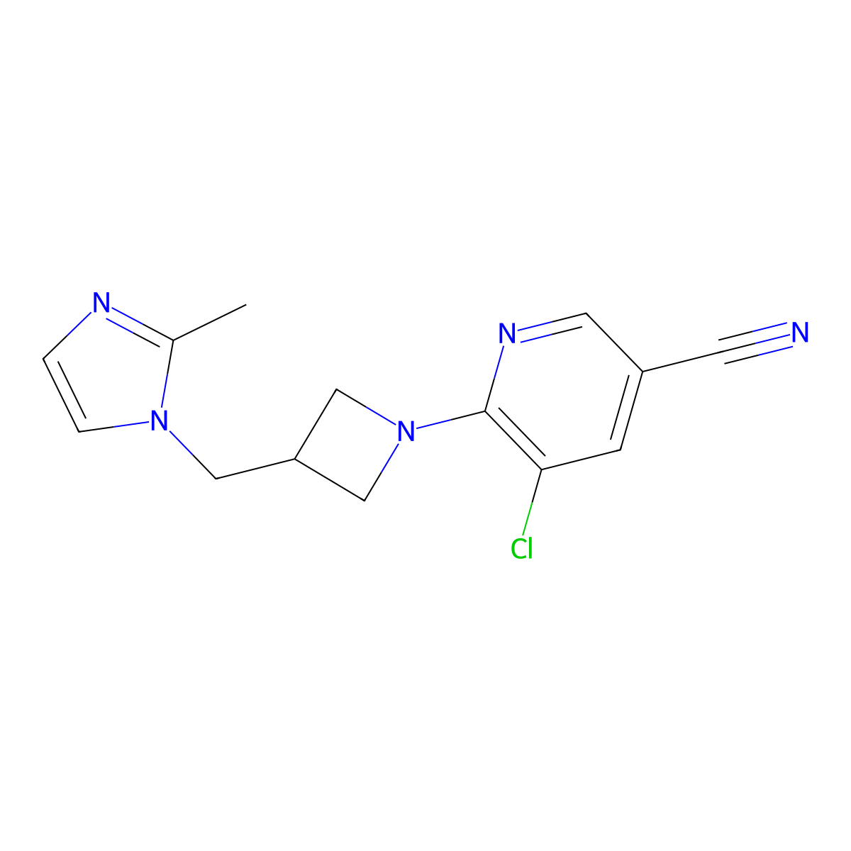 5-chloro-6-{3-[(2-methyl-1H-imidazol-1-yl)methyl]azetidin-1-yl}pyridine-3-carbonitrile molecular structure, CAS 2640817-91-8