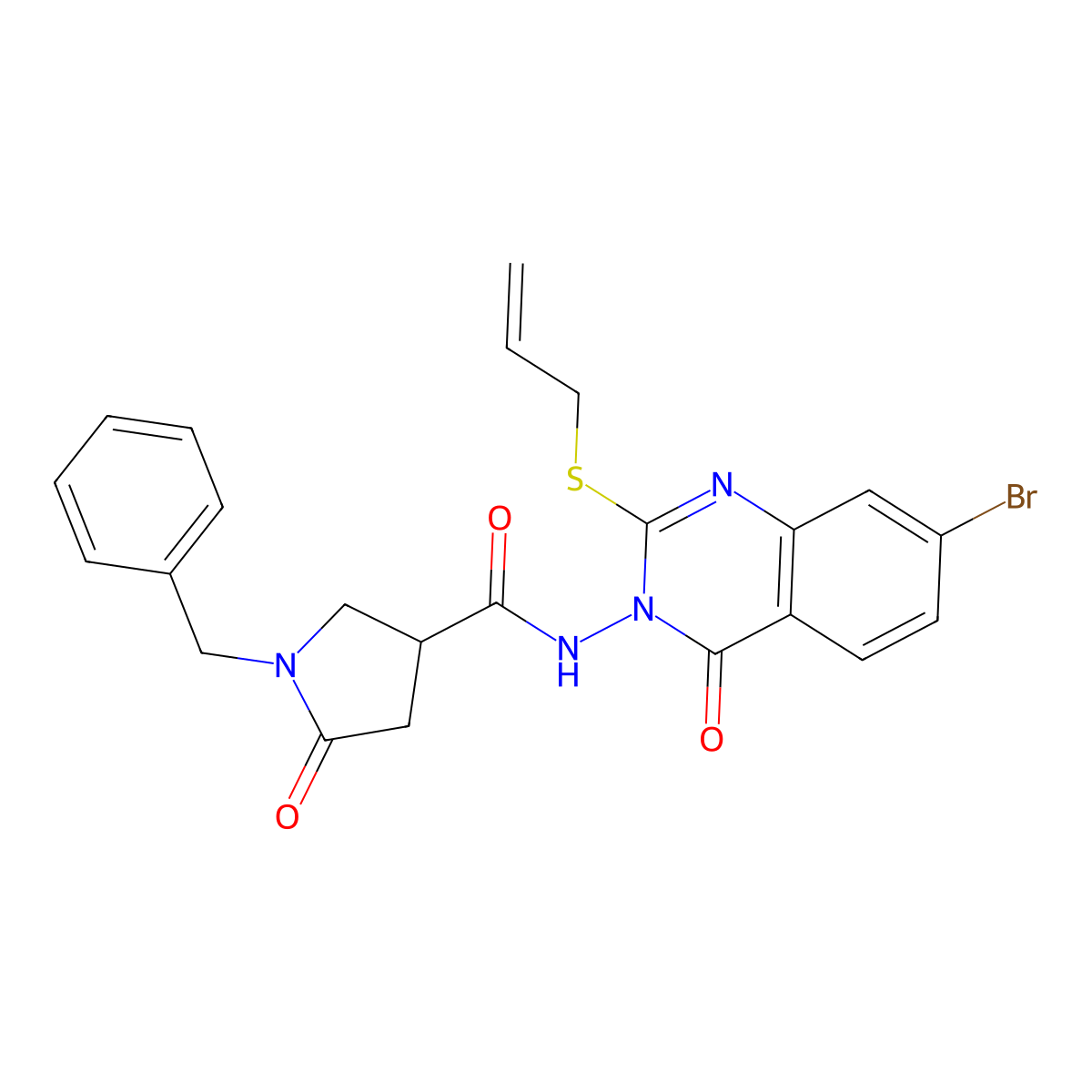 1-benzyl-N-[7-bromo-4-oxo-2-(prop-2-en-1-ylsulfanyl)-3,4-dihydroquinazolin-3-yl]-5-oxopyrrolidine-3-carboxamide molecular structure, CAS 2640817-93-0